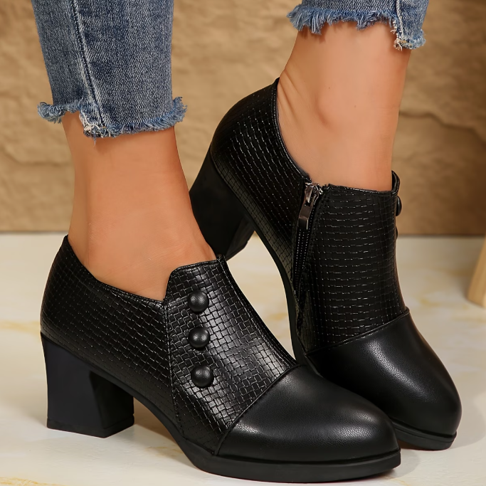 Women's Block Heel Closed Pumps with Zipper Closure