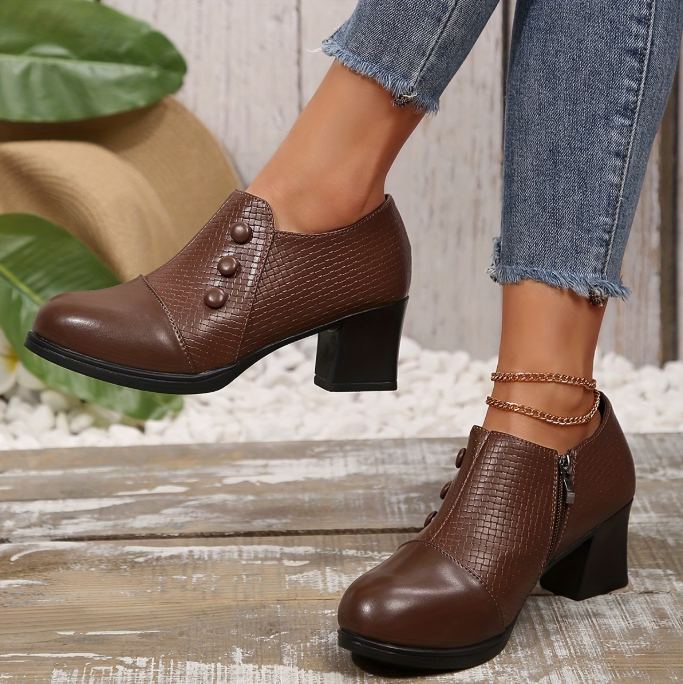 Women's Block Heel Closed Pumps with Zipper Closure