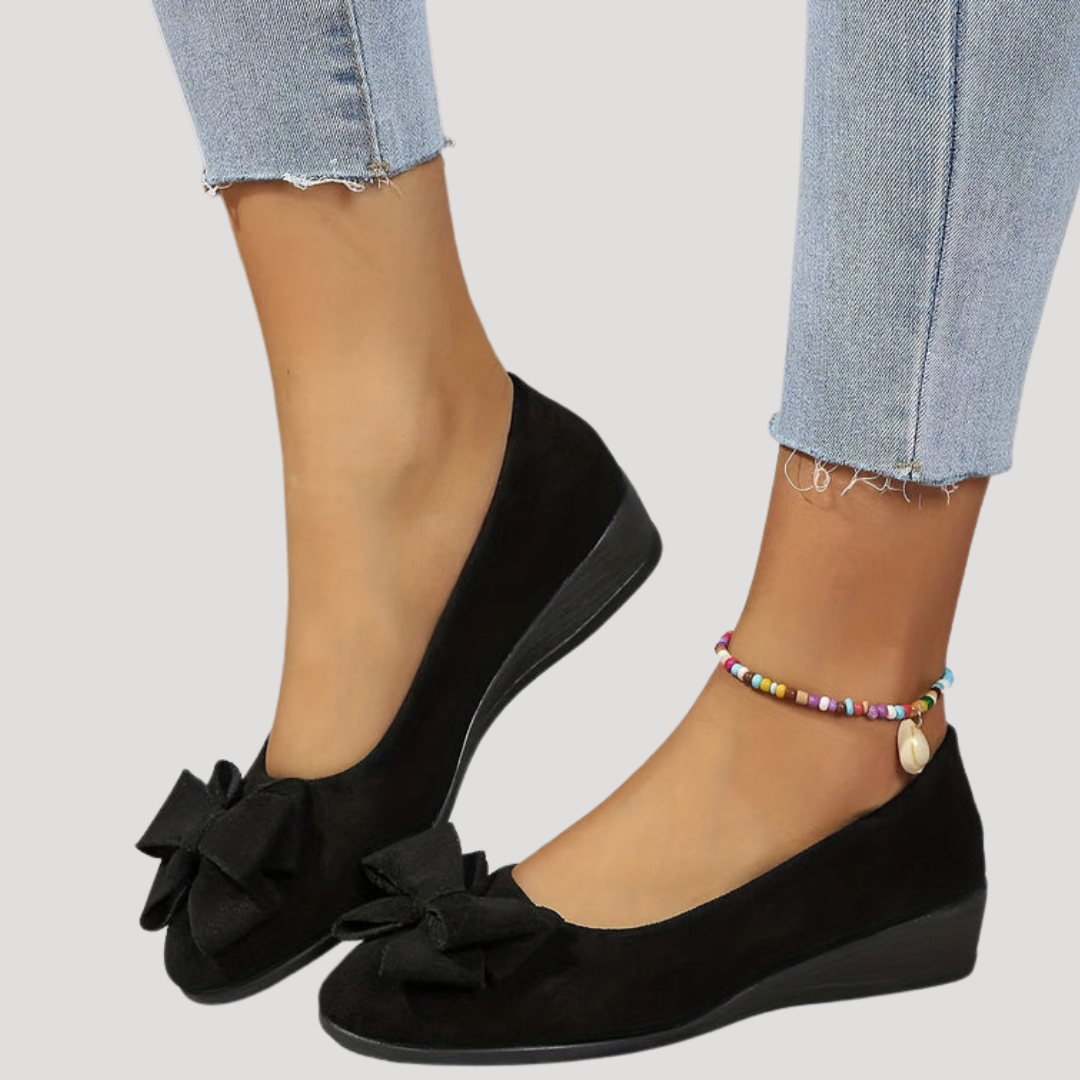 Wedge Ballet Flats with Elegant Bow