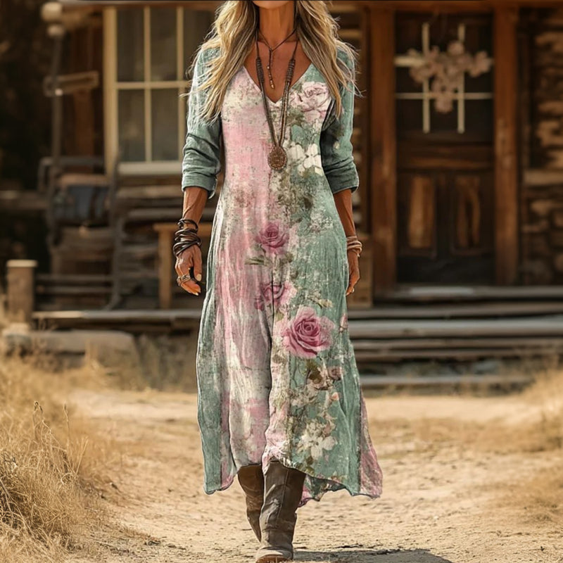 Evelyn Vintage-Inspired Long Sleeve Casual Dress - Elena Harper