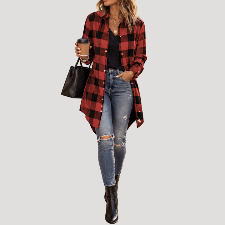 Oversized Checkered Button-Up Shirt for Women