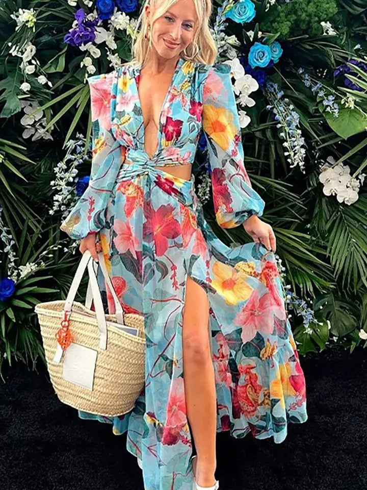 One Piece Cutout Printed Swimsuit Set - Elena Harper