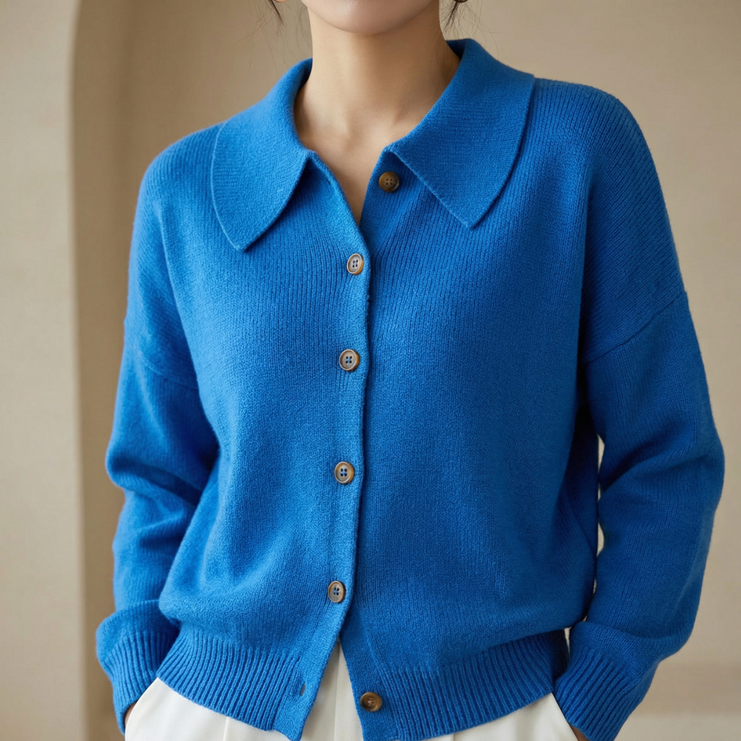 Collete Women's Soft Knit Cardigan with Peter Pan Collar - Elena Harper