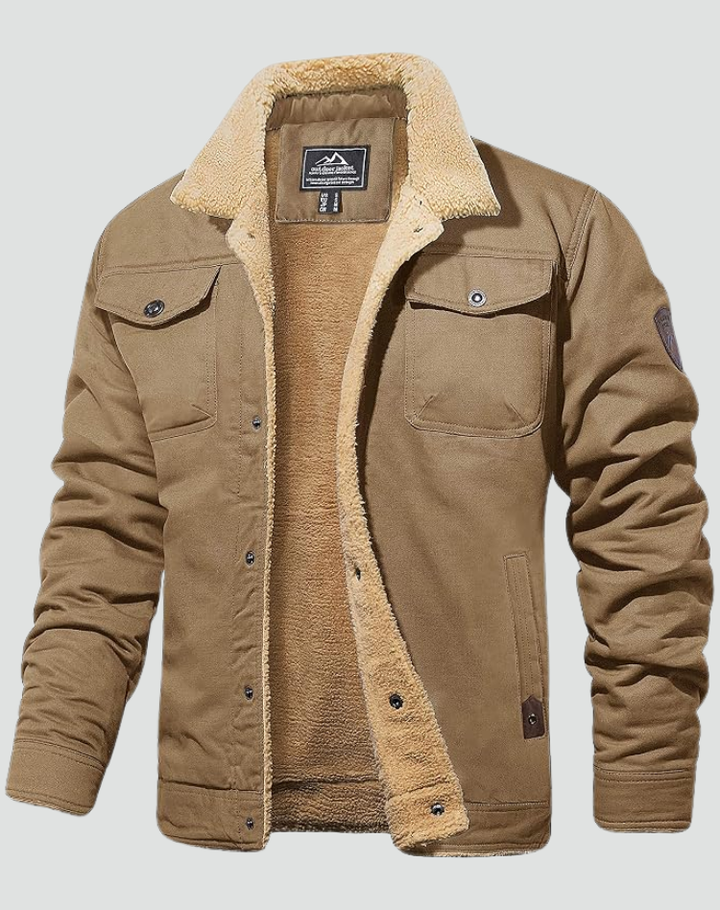 Sherpa Fleece Jacket Men Lined Snap Buttons Chest Pockets