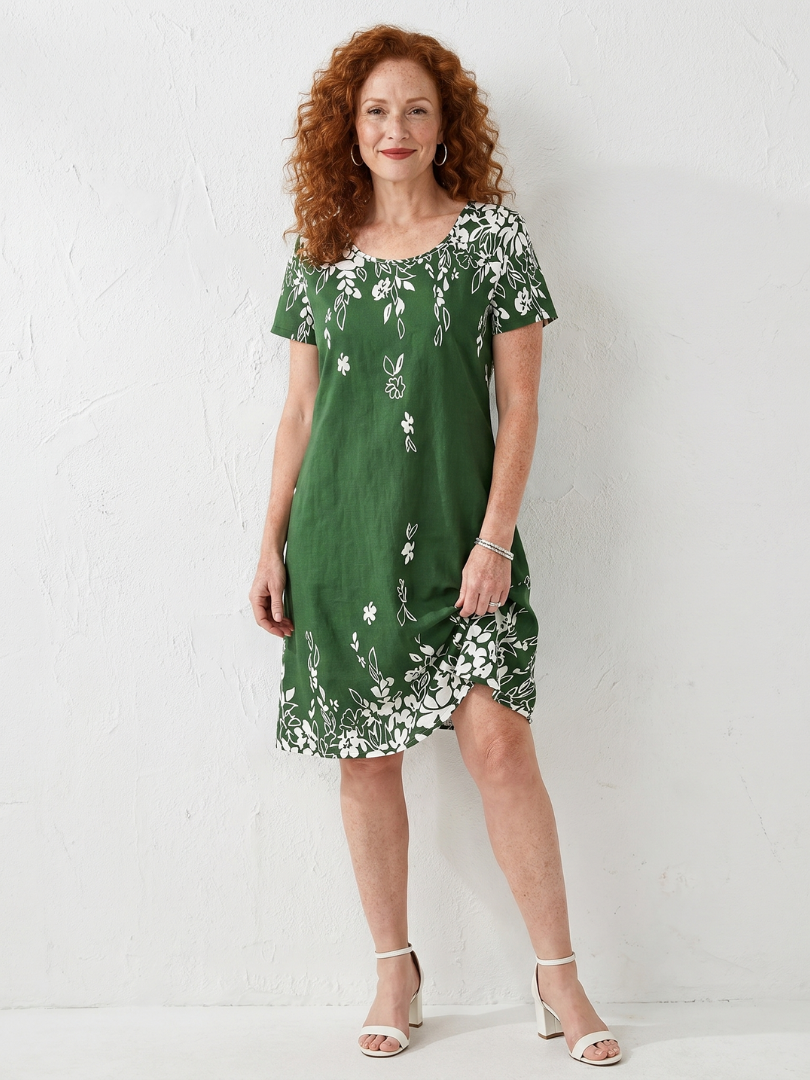 Daphne Short Sleeve Floral Border Mini Dress - Elena Harper