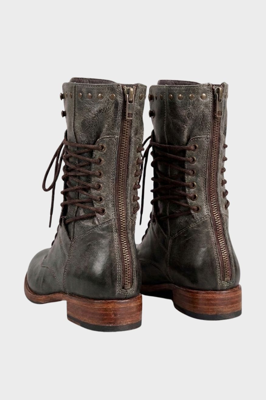 Women's Calf-Height Lace-Up Boots | Round Toe