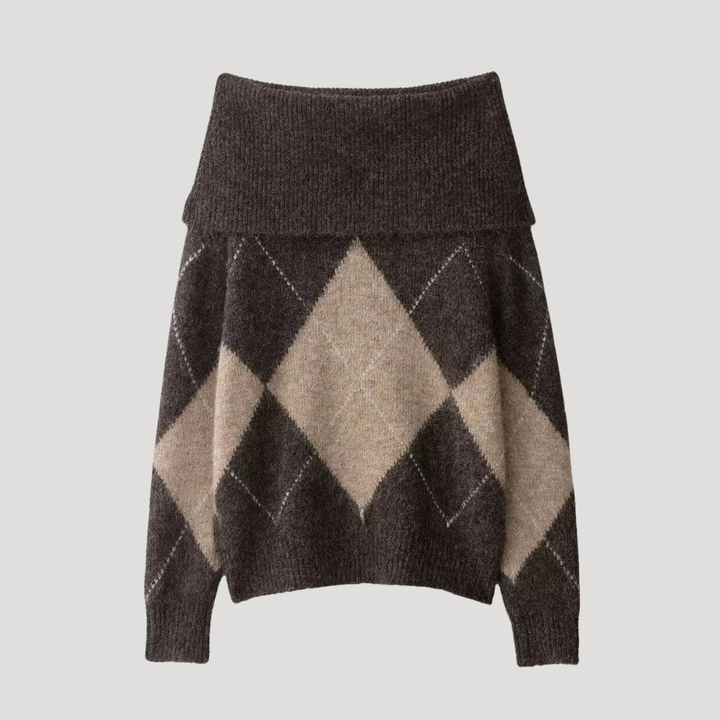 Women's Argyle Off-Shoulder Sweater