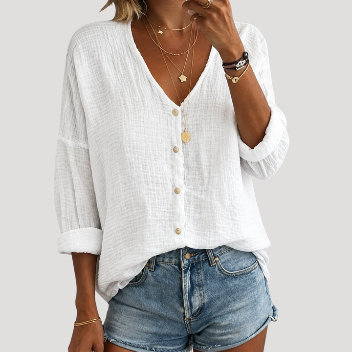 Women's Buttoned V-Neck Blouse