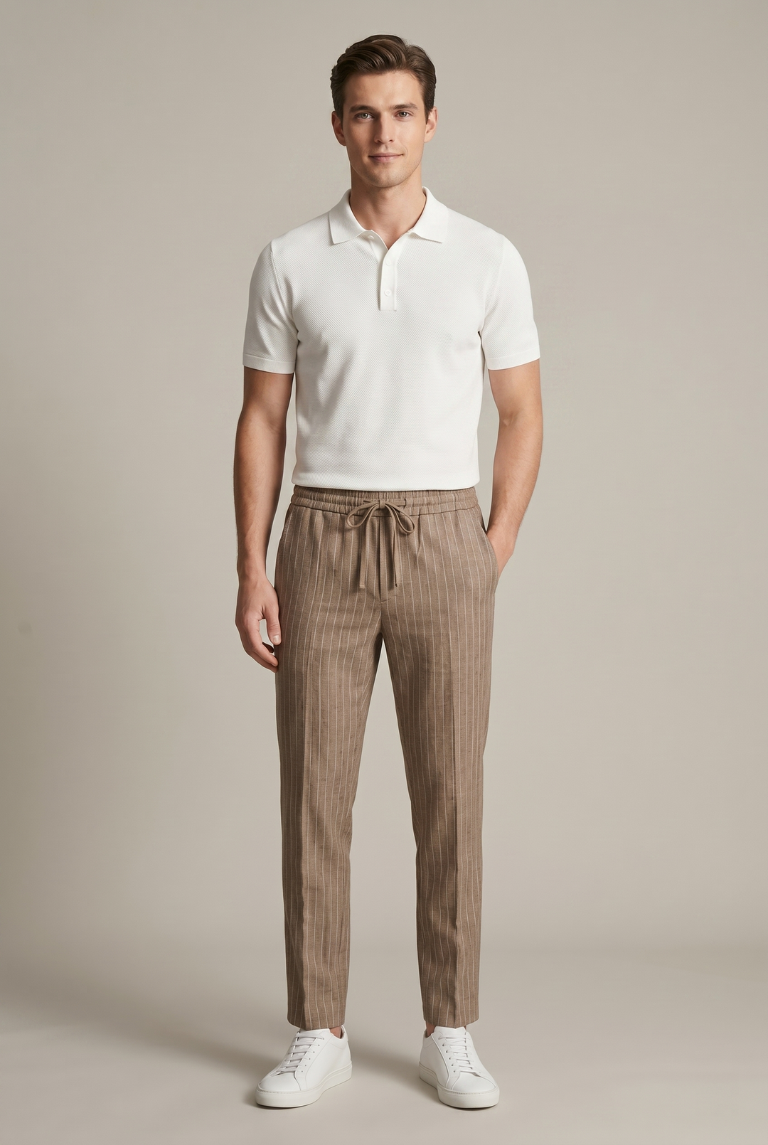 Men's Vertical Pinstripe Tapered Trousers - Smart Casual