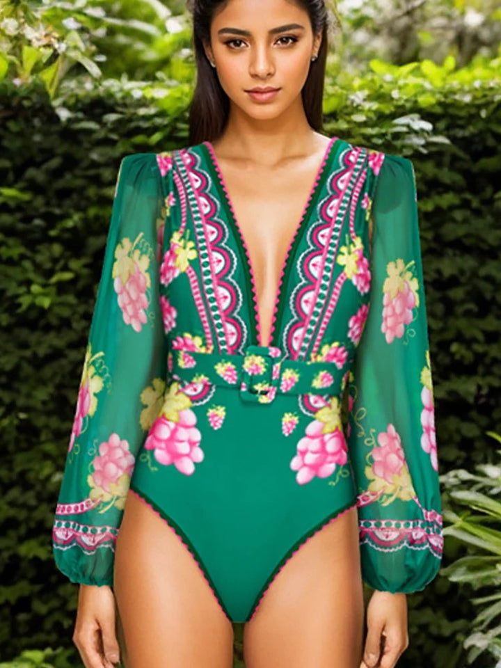Long Sleeve Short skirt Swimsuit Set