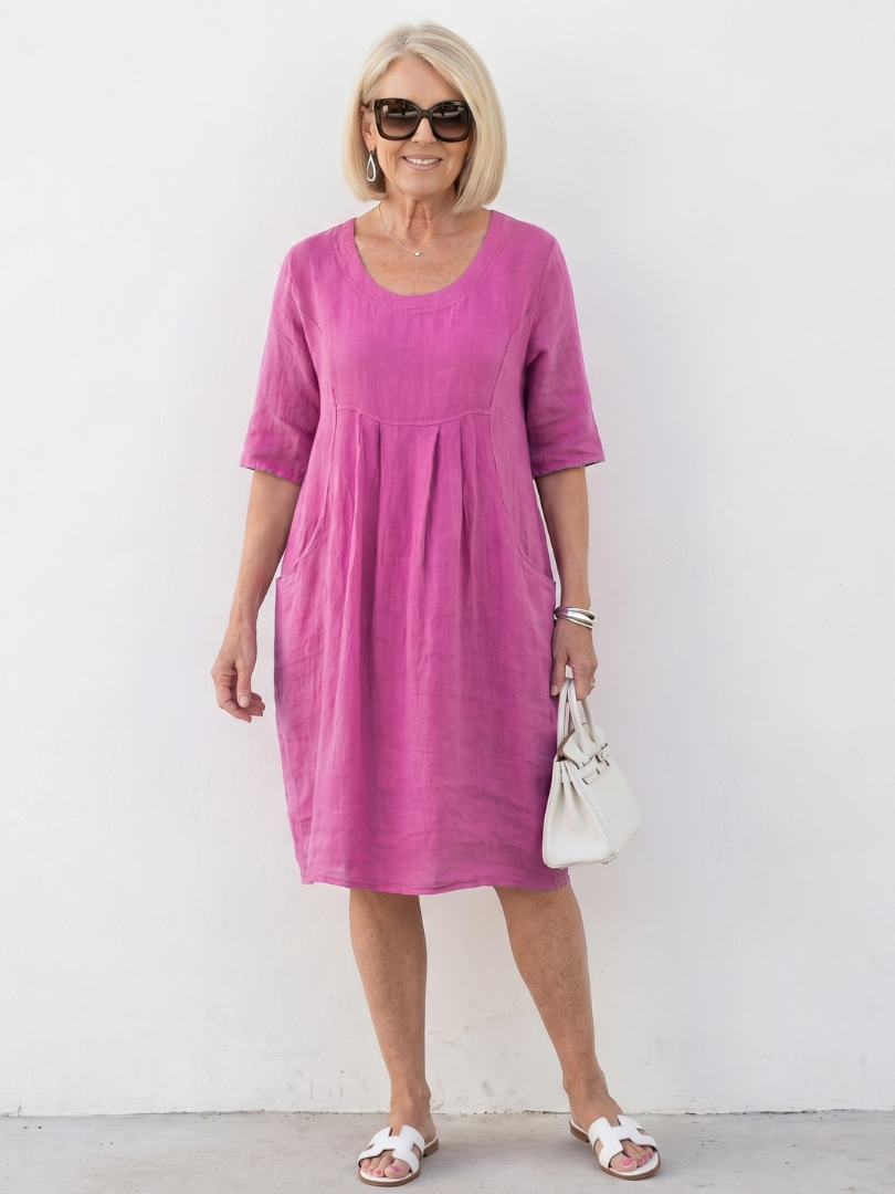 Eska Gathered Front Half Sleeve Knee Length Dress - Elena Harper