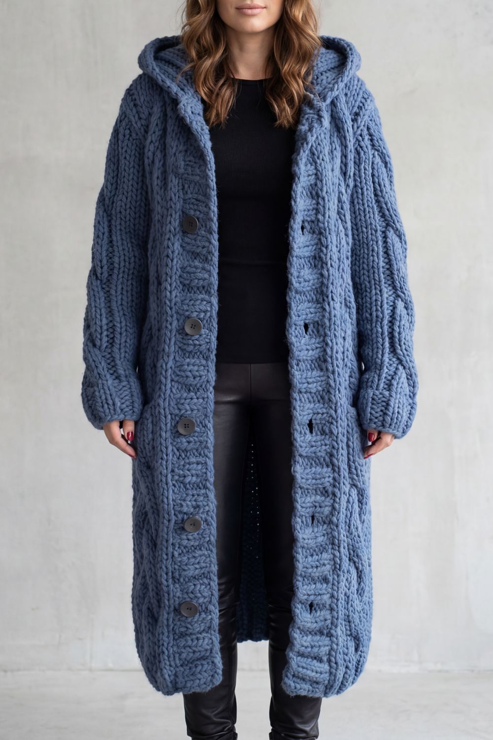 Women's Oversized Hooded Cable Knit Cardigan Coat Primrose - Elena Harper
