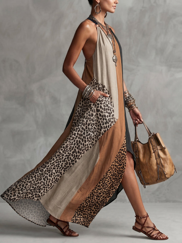 Terina – Maxi Dress with Leopard Print Inserts
