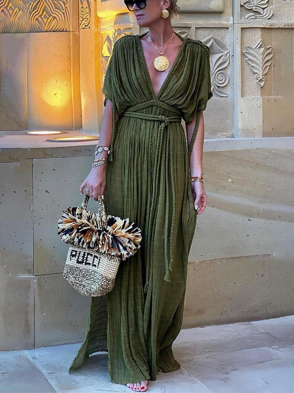 Elena Kimono Draped Braids Cover Up Slit Maxi Dress - Elena Harper