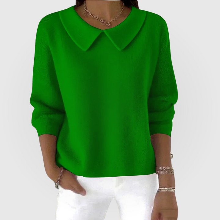 Women's Solid Color Long Sleeve Pullover with Peter Pan Collar