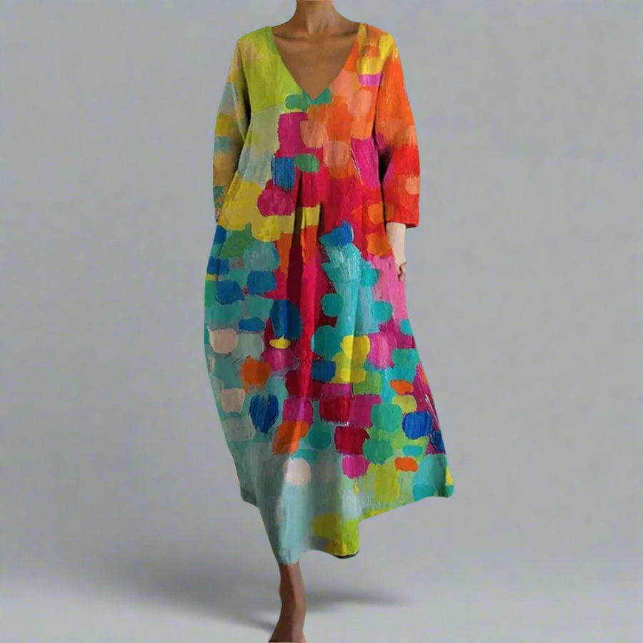 Vivia Colourful V-Neck Dress - Elena Harper