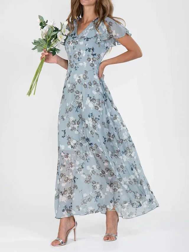 Lillian Floral V-Neck Maxi Dress - Elena Harper