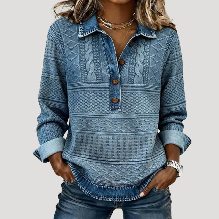 Twisted Knit Women's Sweater with Buttoned Collar