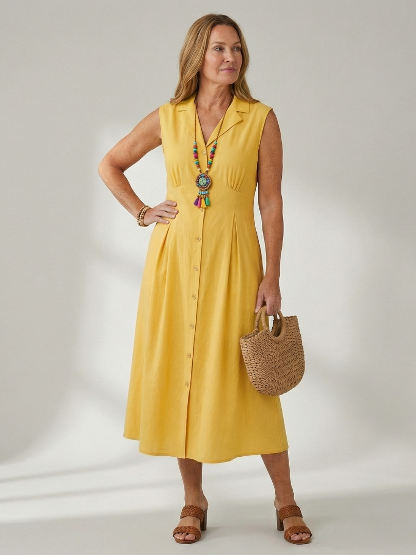 Celyn Stack Button Midi Dress - Elena Harper