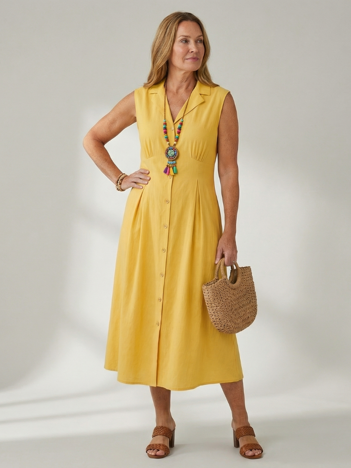 Celyn Stack Button Midi Dress - Elena Harper