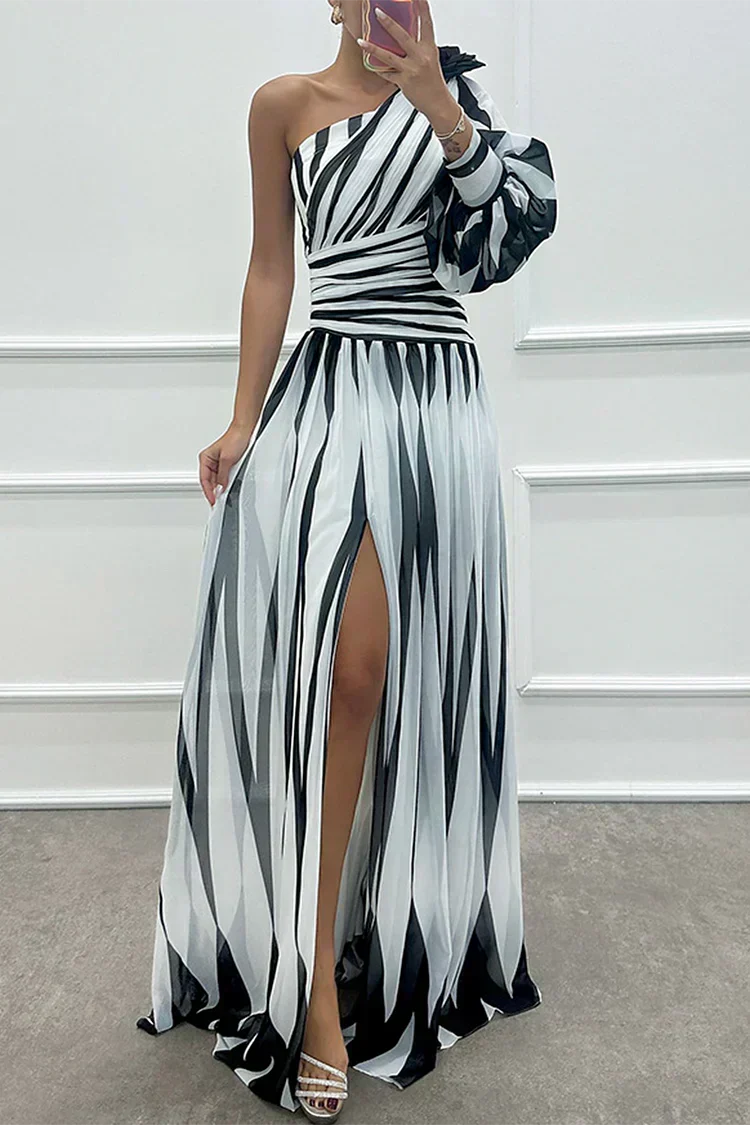 Shiloh Elegant Striped One Shoulder Maxi Dress - Elena Harper