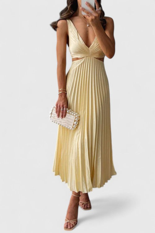 Women's Elegant Sleeveless Pleated Wedding Guest Dress