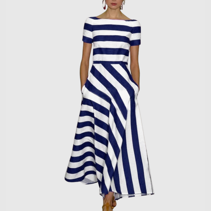 Rowena - Short Sleeve Stripe Maxi Dress
