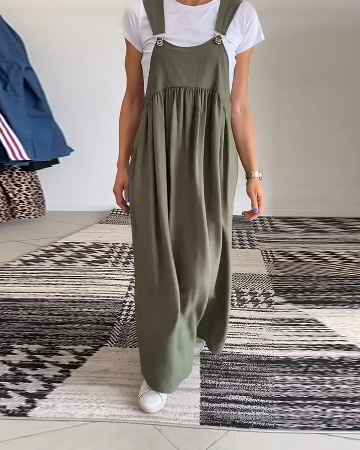 Elegant Maxi Overall Dress for Women Chic Casual Fluid Sleeveless Style, view 5 - Elena Harper