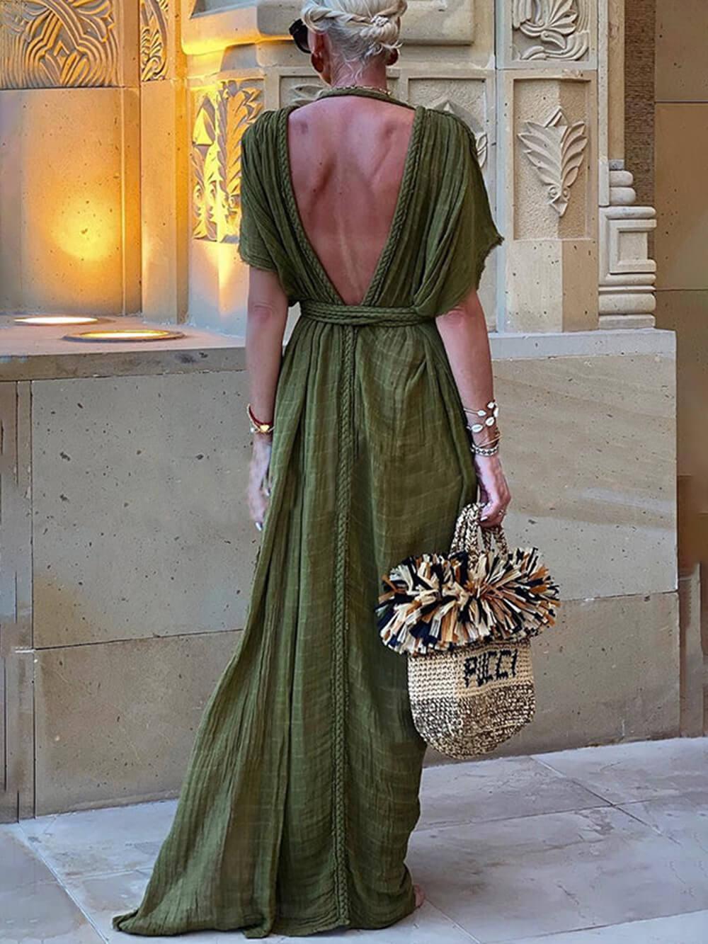 Elena Kimono Draped Braids Cover Up Slit Maxi Dress - Elena Harper