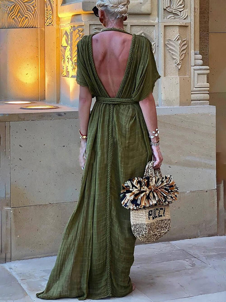 Elena Kimono Draped Braids Cover Up Slit Maxi Dress - Elena Harper