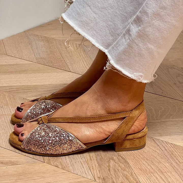 Women's Low Glitter Strappy Sandals