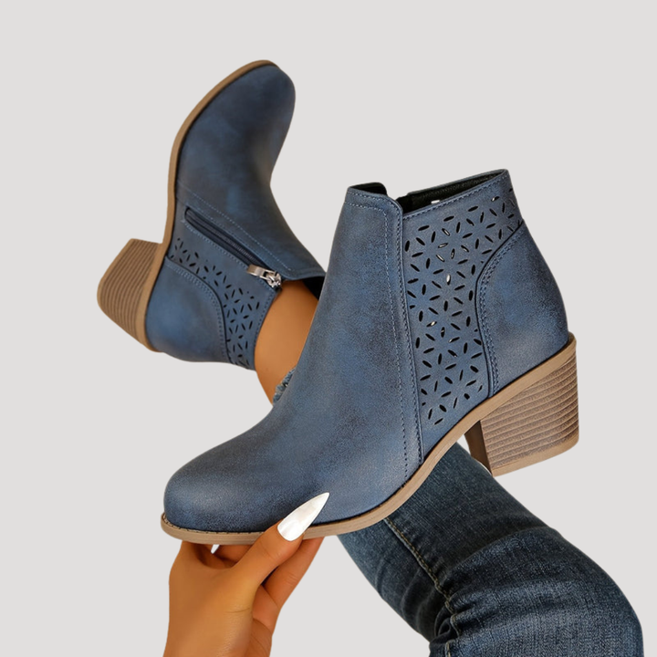 Women’s Square Heeled Ankle Boots with Cutouts