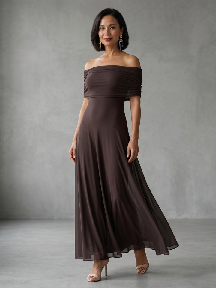 Women's Elegant Off Shoulder Draped Midi Dress