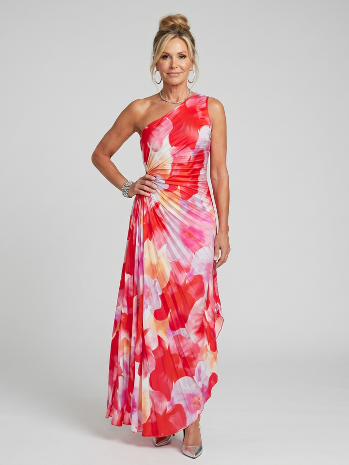 Taya One Shoulder Pleated Bodice Midi Dress - Elena Harper