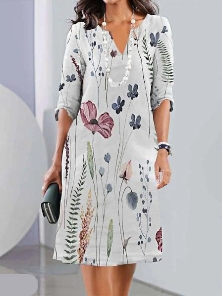 Naomi Floral V-Neck Casual Dress - Elena Harper