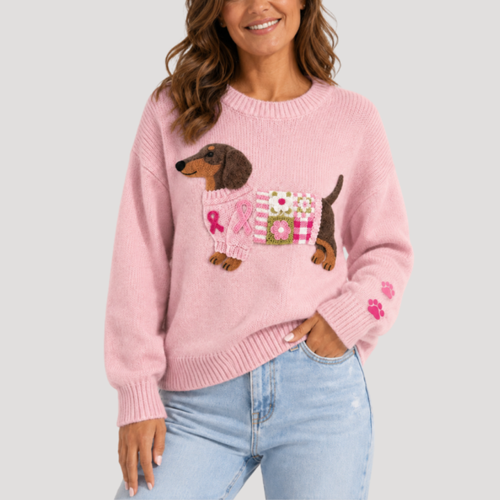 Women's Knit Sweater with Dachshund Pattern