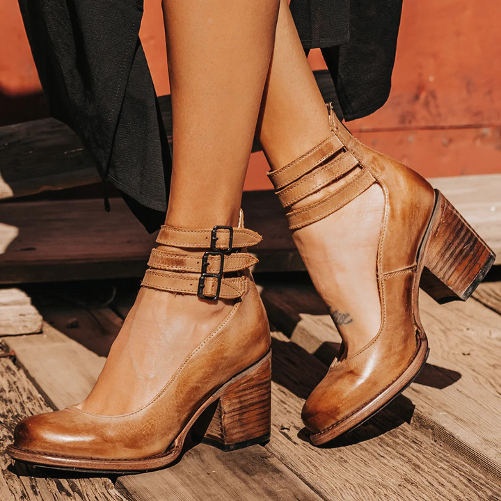 BRITTA – VINTAGE BUCKLE-STRAP BLOCK HEEL SHOES