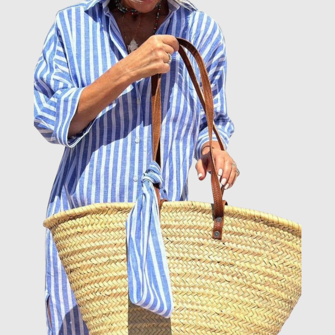 Elodie - Chic Striped Button-Down Shirt Dress