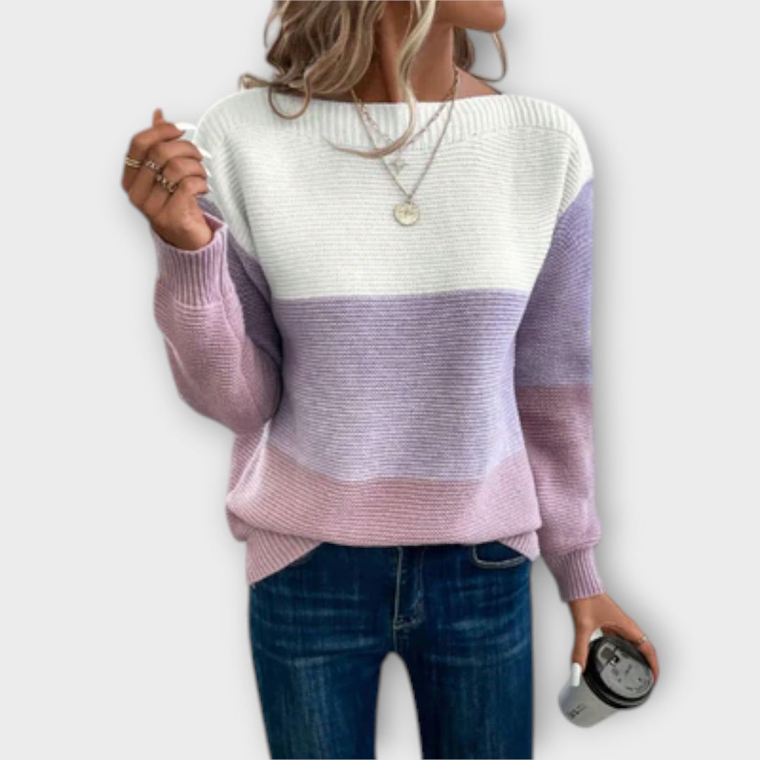 Elisabet | Patchwork Knit Sweater with Color Block Panels for Women