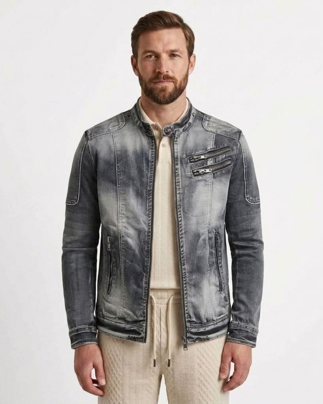 Distressed Tailored Denim Jacket For Men