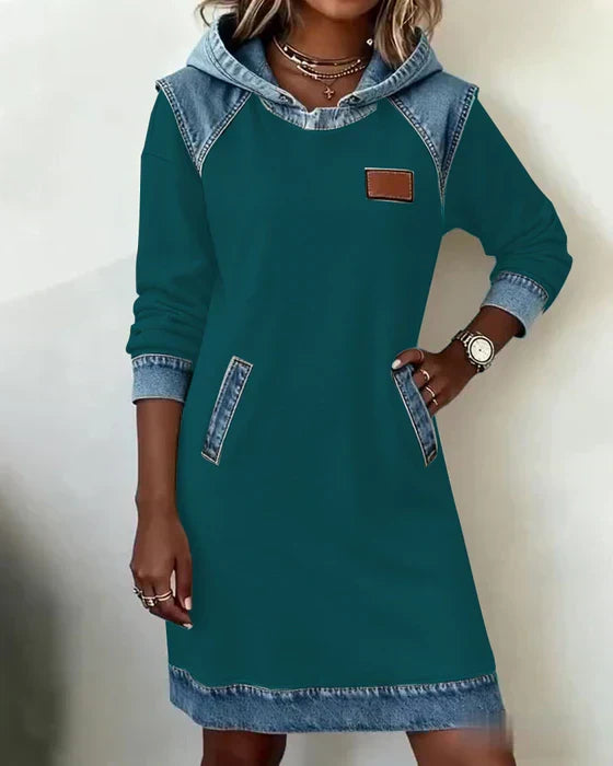 Lunariae Casual Contrast Hoodie Dress - Elena Harper