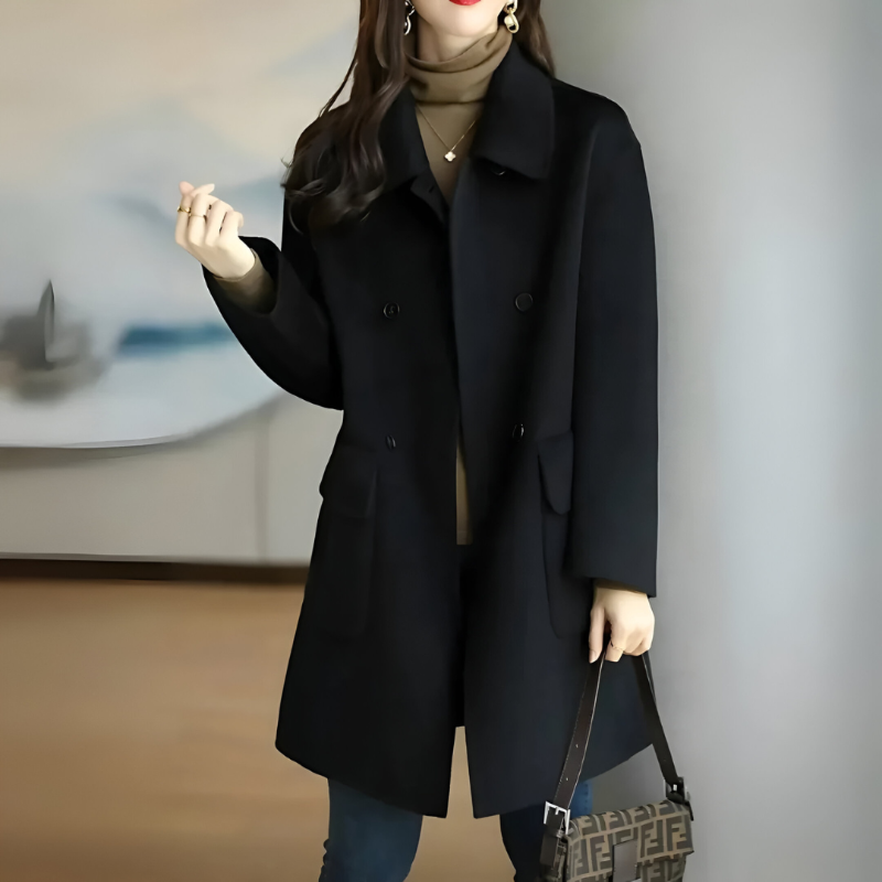 Ladies Long Wool Coat – Chic Fit with Button Closure, Ideal for Autumn and Winter