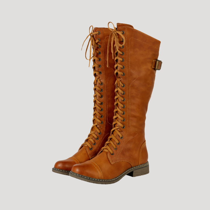 Women's High Lace-Up Boots with Buckles