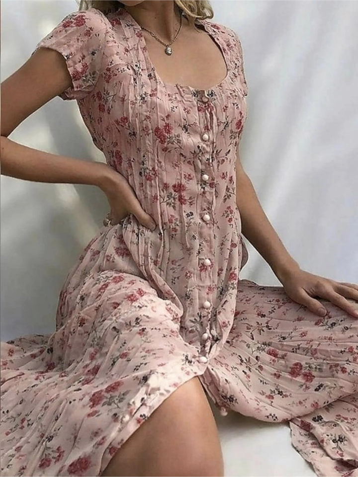 Women's Shift Dress Short Sleeve Floral Button Front Print Summer, view 3 - Elena Harper
