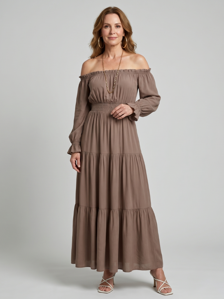 Anora Off Shoulder Side Slit Midi Dress - Elena Harper