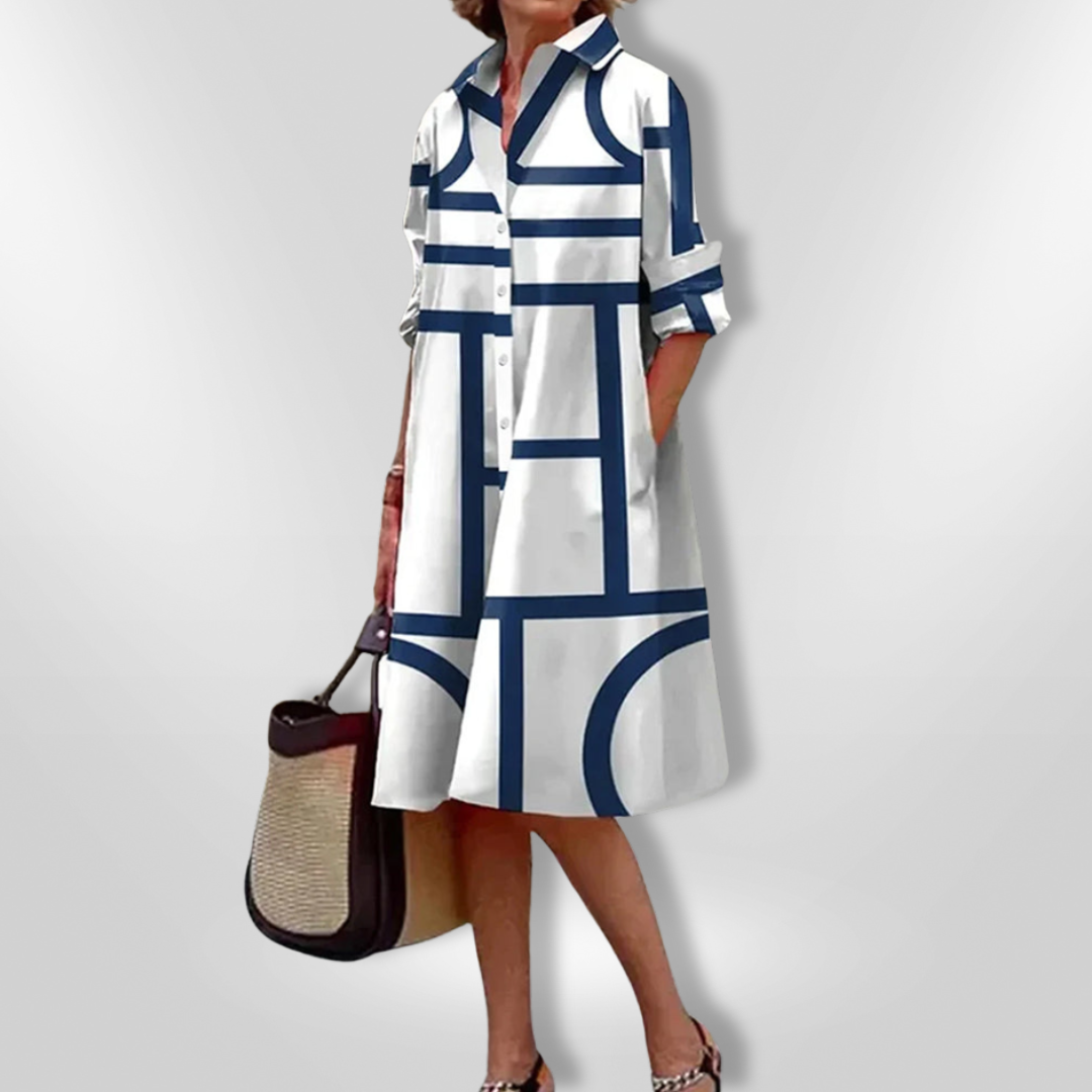 Helena Midi Dress with Geometric Pattern - Elena Harper