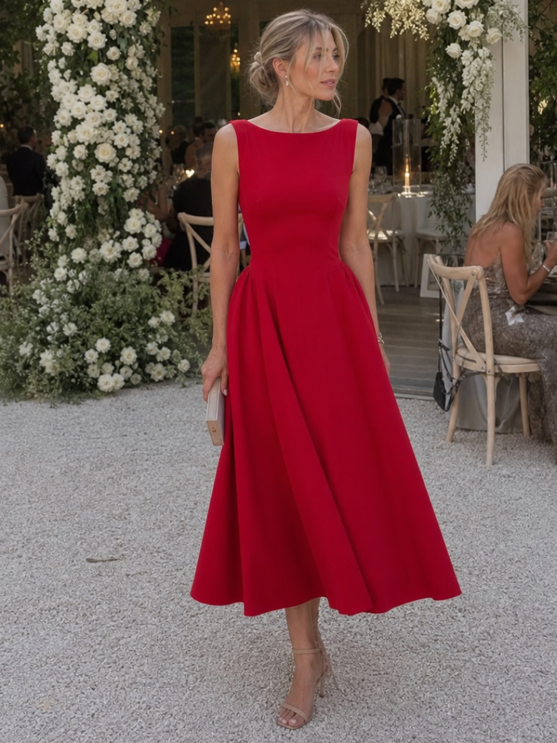 Corane Sleeveless Crew Neck Fitted Bodice Midi Dress - Elena Harper