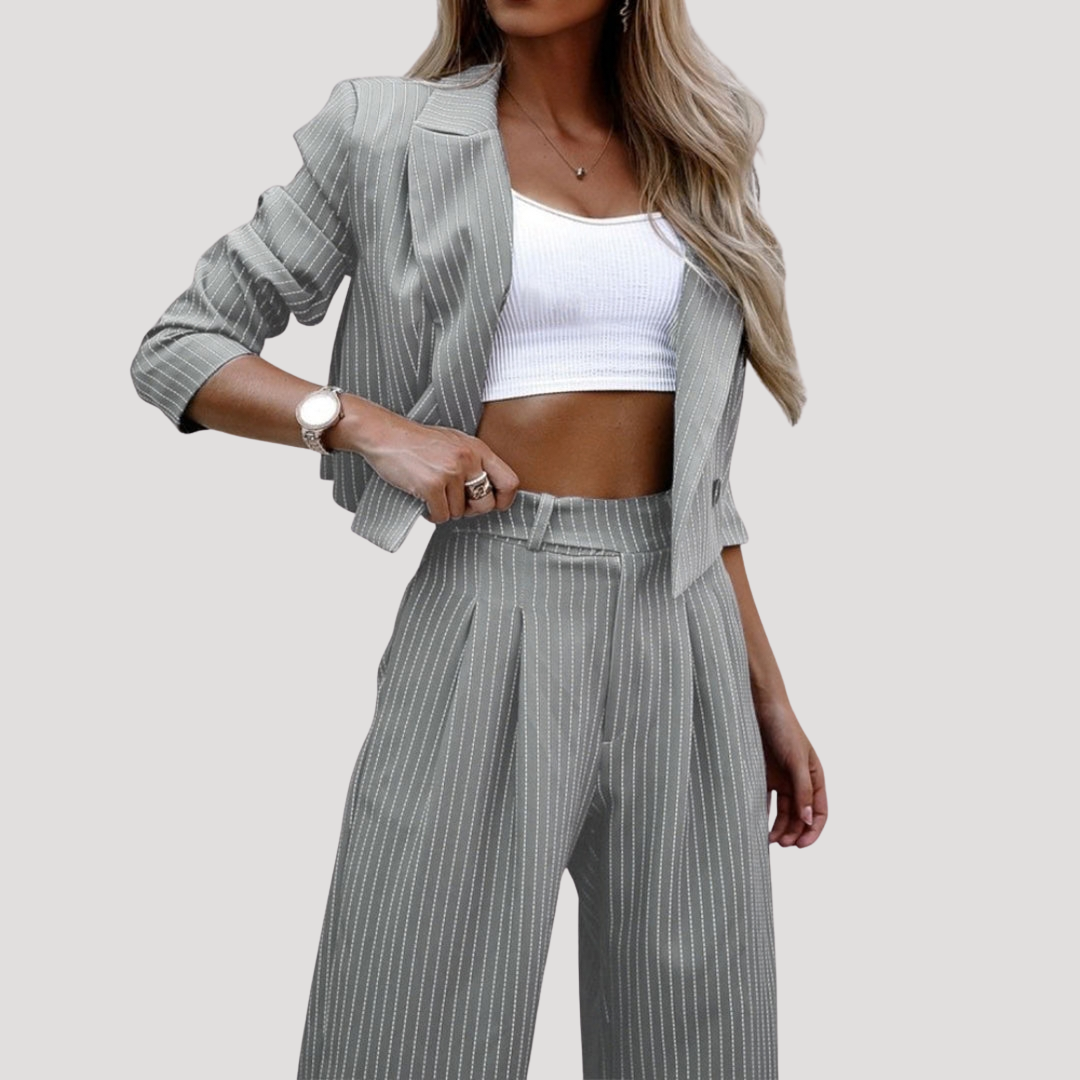 Striped Women's Suit Set with Wide Pants