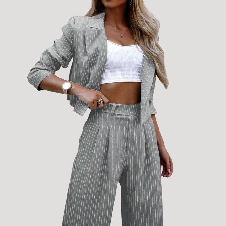 Striped Women's Suit Set with Wide Pants