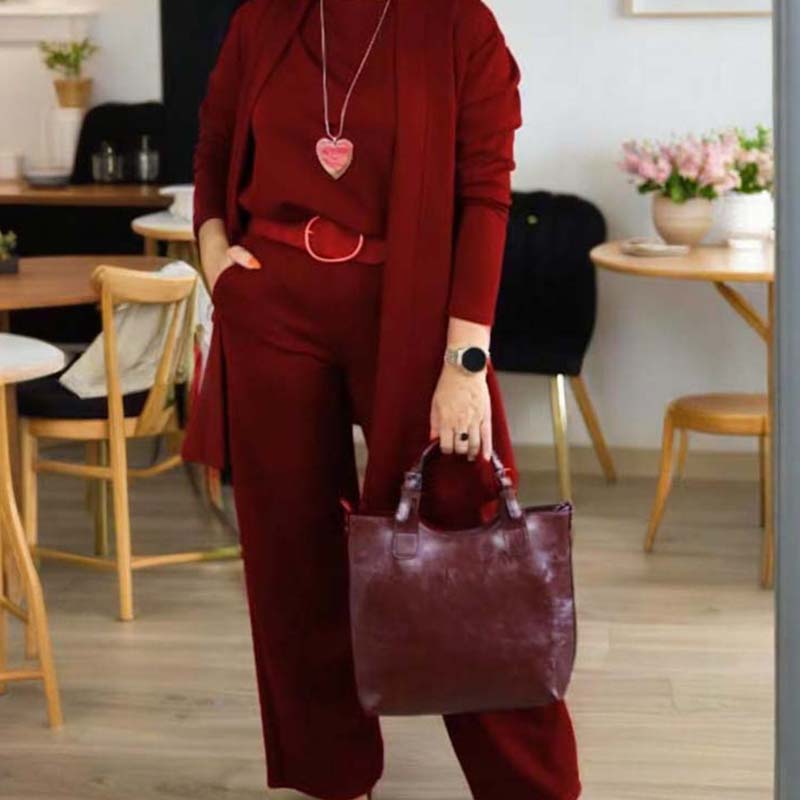 Dorren Elegant 3-Piece Set With Long Cardigan, Top & Pant - Elena Harper